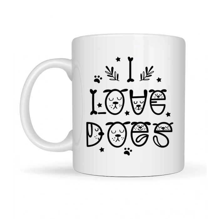 I Love Dogs Tasarımlı Porselen Kupa MODEL 64 – Sevimli Köpek Figürlü, Kahve & Çay Kupası