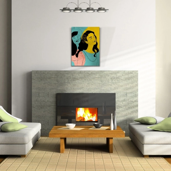 İki Kadın Portesi , Pastel Renklerde Kanvas Tablo 50 x 70