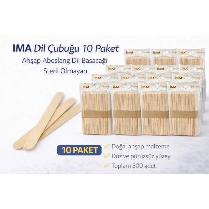 İMA Dil Çubuğu 50 Adet Ahşap Abeslang Steril Olmayan Tahta Dil Basacağı 10 Paket