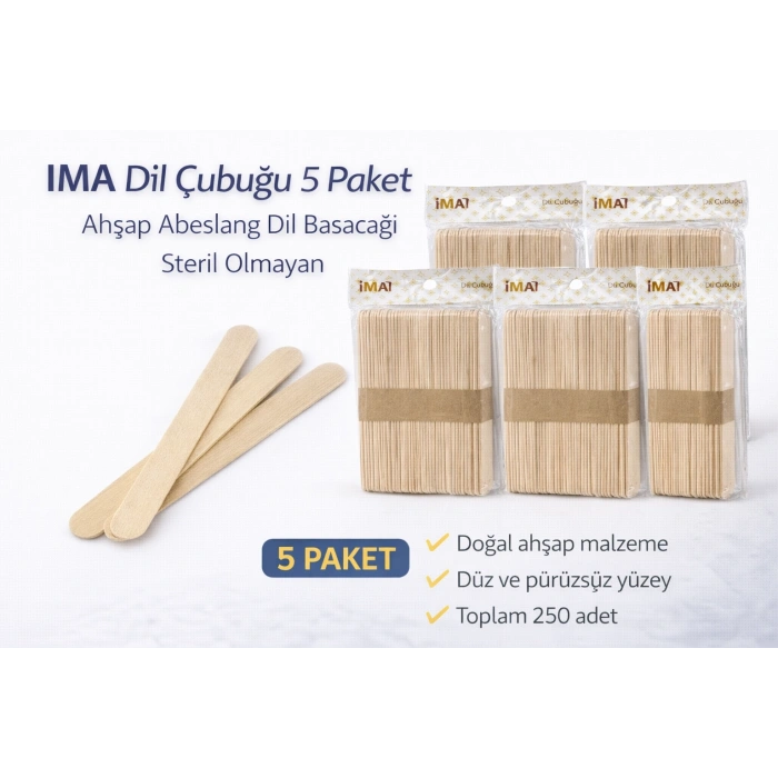İMA Dil Çubuğu 50 Adet Ahşap Abeslang Steril Olmayan Tahta Dil Basacağı 5 Paket