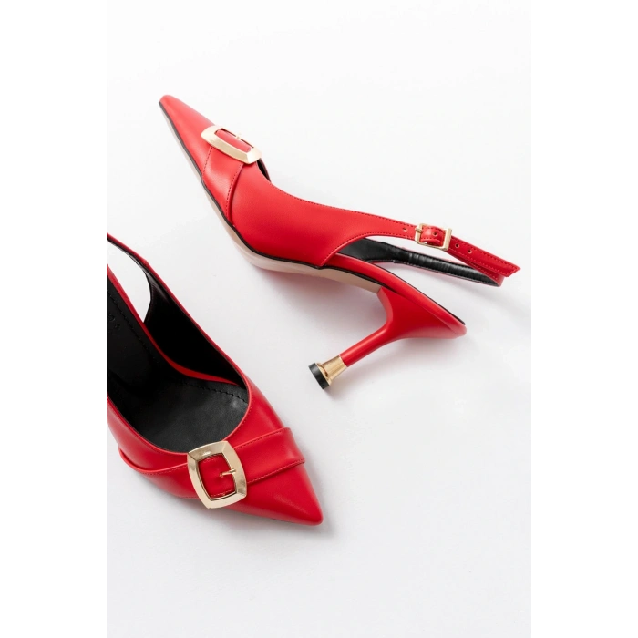 İNF-1151 Kırmızı Günlük Arkası Açık Topuklu Bayan Ayakkabı