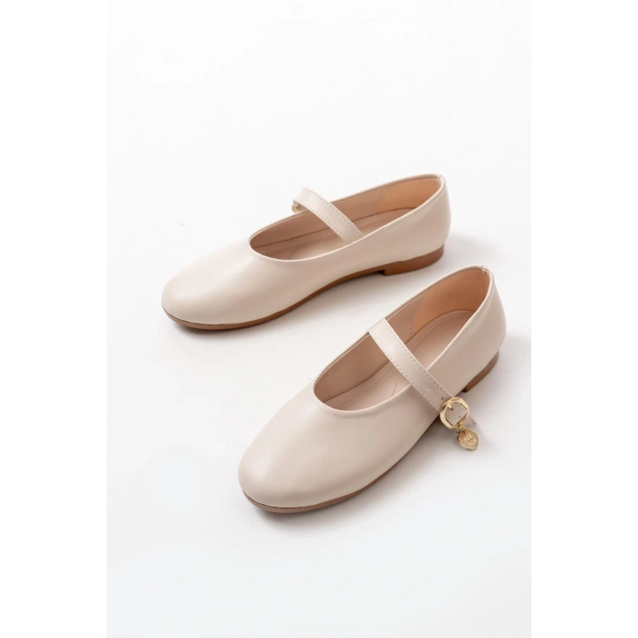 İNF-324 Bej Baretli Tokalı Günlük Kadın Babet