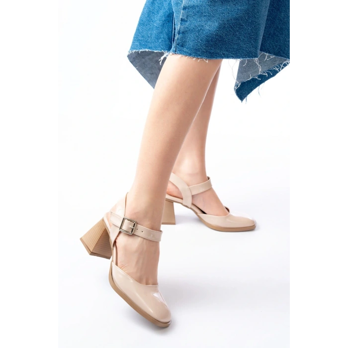 İNF-40450 Bej Rugan Günlük Arkası Açık Topuklu Bayan Ayakkabı