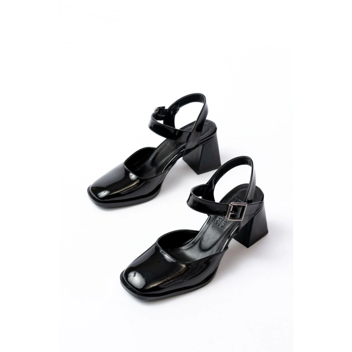 İNF-40450 Siyah Rugan Günlük Arkası Açık Topuklu Bayan Ayakkabı