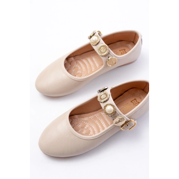 İNF-6363 Bej Baret Tokalı Günlük Bayan Ayakkabı