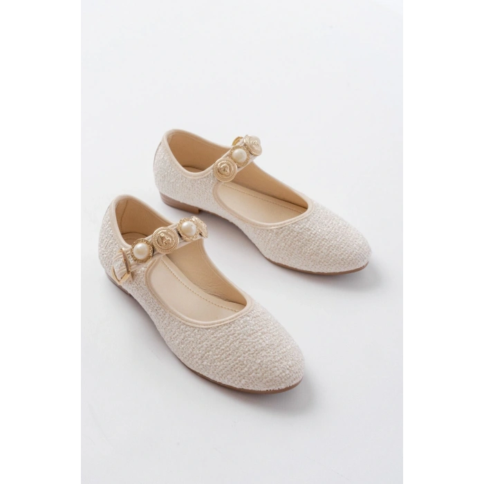 İNF-6363 Bej Havlu Desenli Baret Tokalı Günlük Bayan Ayakkabı