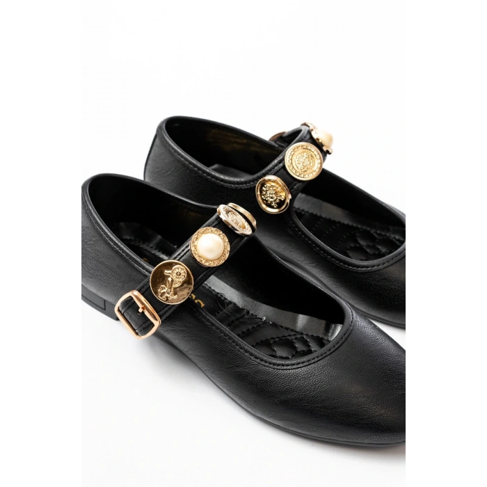 İNF-6363 Siyah Baret Tokalı Günlük Bayan Ayakkabı