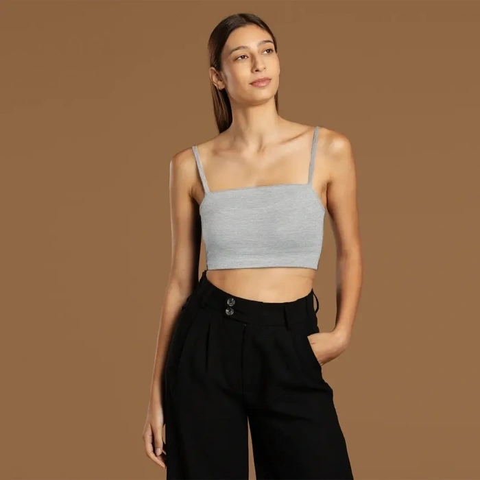 İp Askılı Fitilli Pamuk Örme Kısa Crop Atlet 40 cm