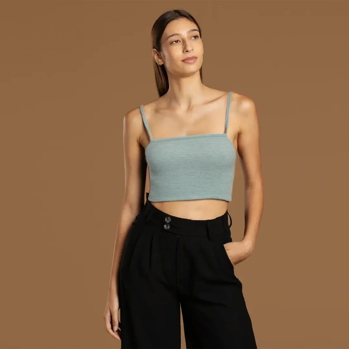 İp Askılı Fitilli Pamuk Örme Kısa Crop Atlet 40 cm