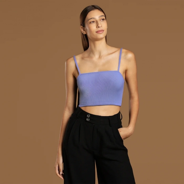 İp Askılı Fitilli Pamuk Örme Kısa Crop Atlet 40 cm