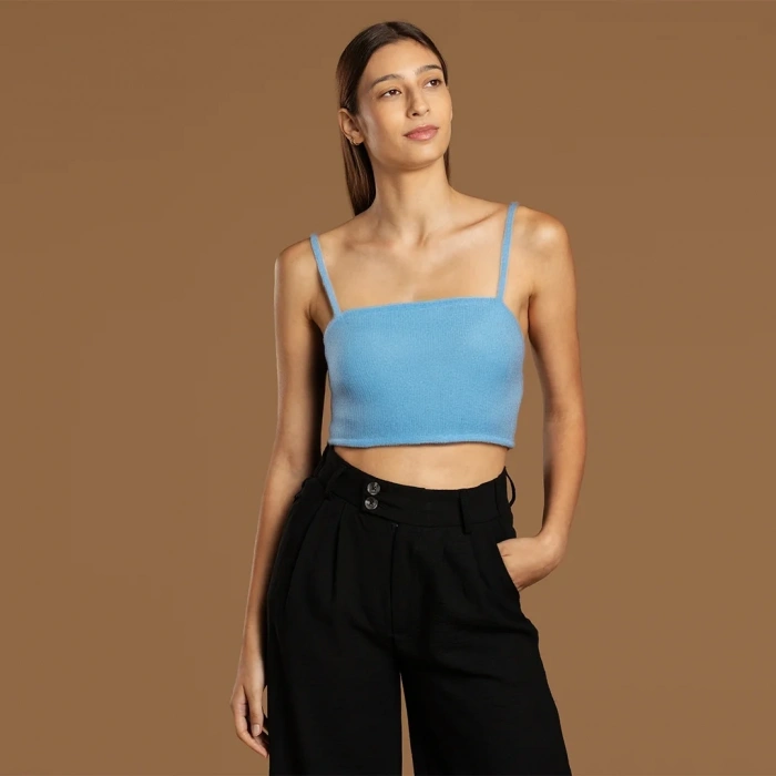 İp Askılı Fitilli Pamuk Örme Kısa Crop Atlet 40 cm