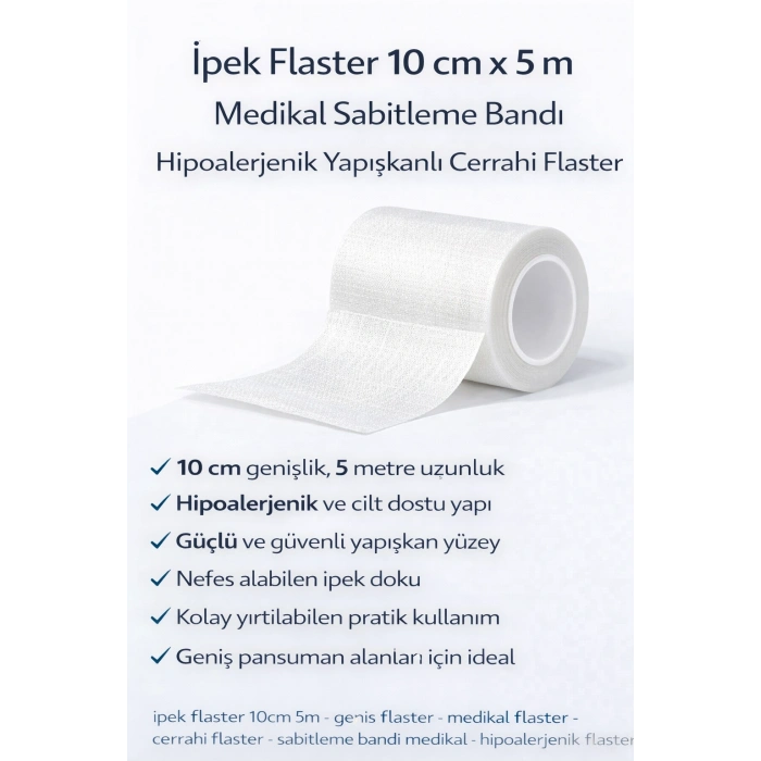 İpek Flaster 10 cm x 5 m Medikal Sabitleme Bandı Hipoalerjenik Yapışkanlı Cerrahi Flaster