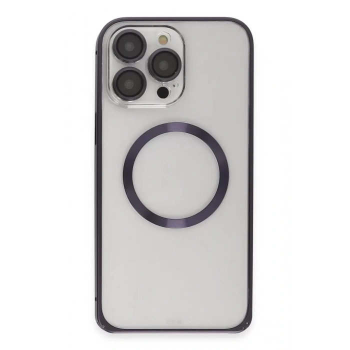 iPhone 14 Pro Kılıf Metal Bumper Magneticsafe Kapak - Derin Mor