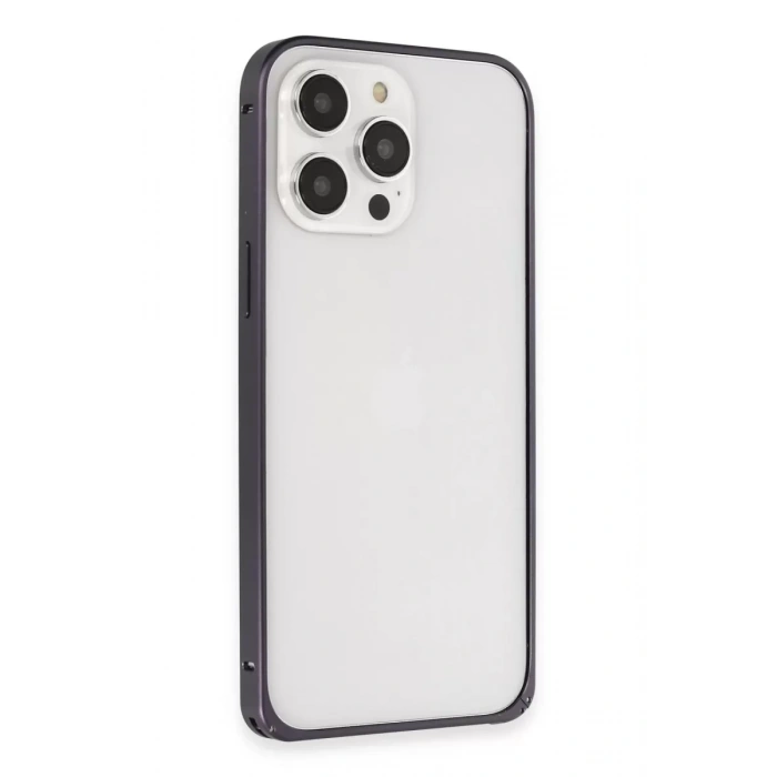 iPhone 14 Pro Kılıf Metal Bumper Magneticsafe Kapak - Derin Mor
