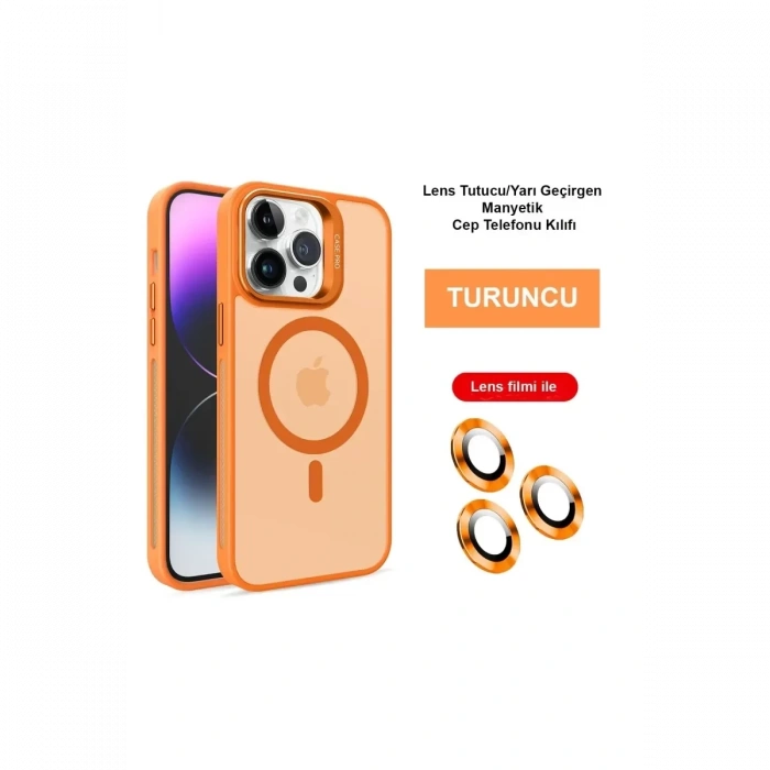 iPhone 14 Pro Max Kılıf Flet Lens Magsafe Kapak - Turuncu