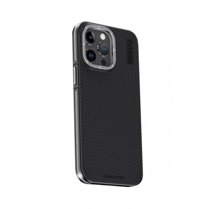 iPhone 15 Pro Kılıf Aramid 600D Kevlar Karbon Fiber Magsafe Kapak - Gri