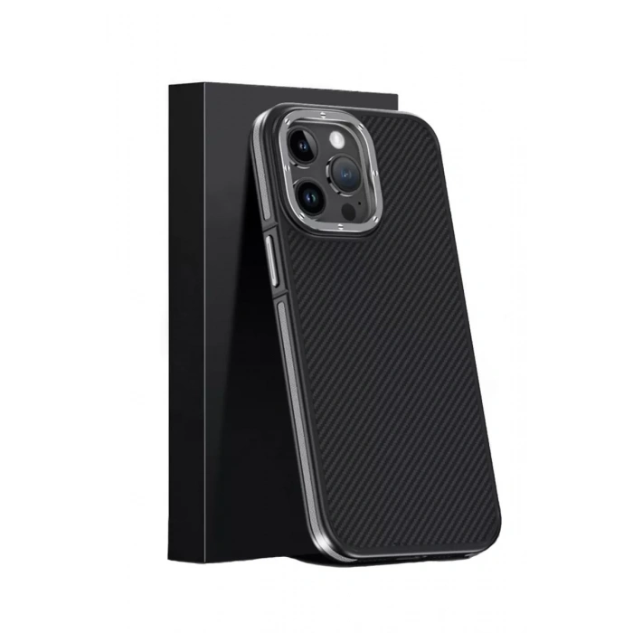 iPhone 15 Pro Kılıf Aramid 600D Kevlar Karbon Fiber Magsafe Kapak - Gri