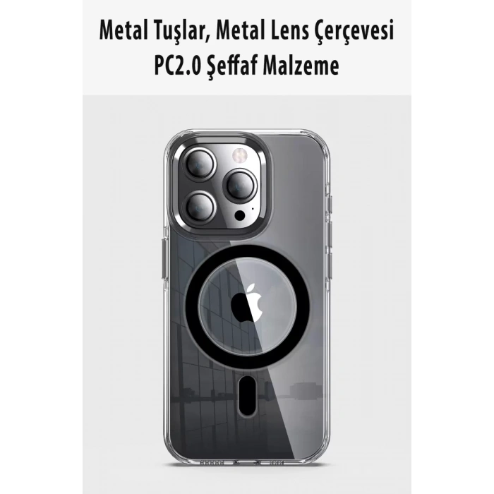 iPhone 15 Pro Max Kılıf Crystal Magsafe Kapak - Şeffaf