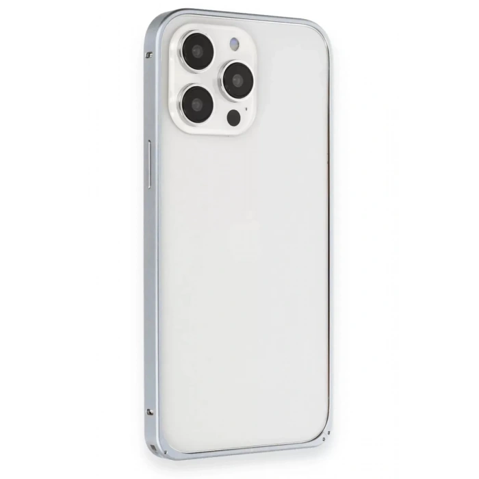 iPhone 15 Pro Max Kılıf Metal Bumper Magneticsafe Kapak - Gri