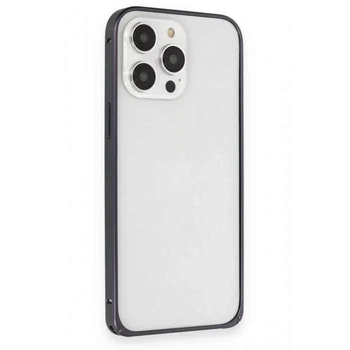 iPhone 15 Pro Max Kılıf Metal Bumper Magneticsafe Kapak - Lacivert