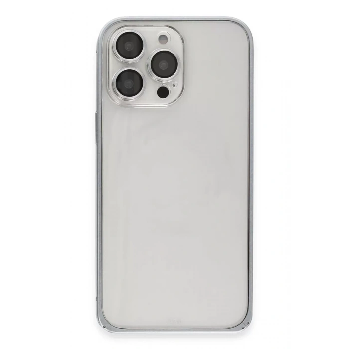iPhone 15 Pro Max Metal Bumper Mat Kapak - Gri