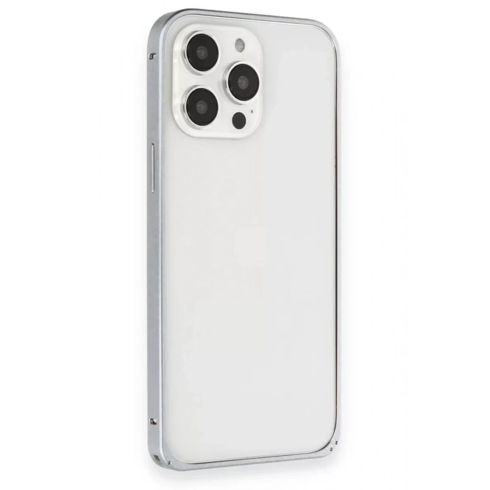 iPhone 15 Pro Max Metal Bumper Mat Kapak - Gri