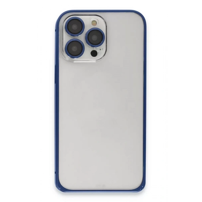iPhone 15 Pro Max Metal Bumper Mat Kapak - Lacivert