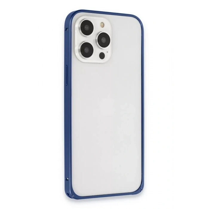 iPhone 15 Pro Max Metal Bumper Mat Kapak - Lacivert