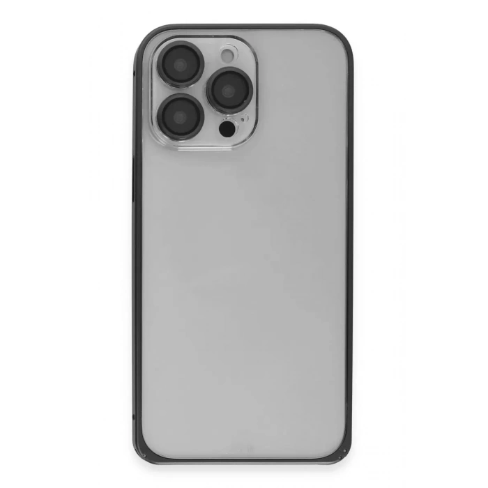 iPhone 15 Pro Max Metal Bumper Mat Kapak - Siyah