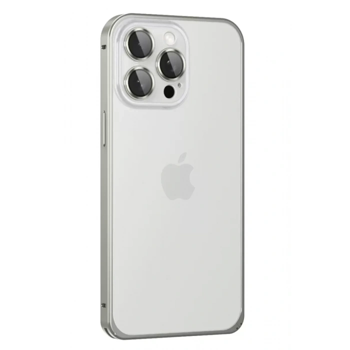 iPhone 15 Pro Metal Bumper Mat Kapak - Gri