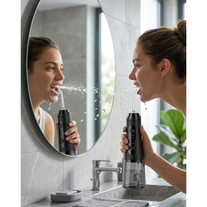 IPX7 Su Geçirmez Şarjlı Ağız Duşu 320 ml Su Tanklı 4 Modlu Temizlik Cihazı