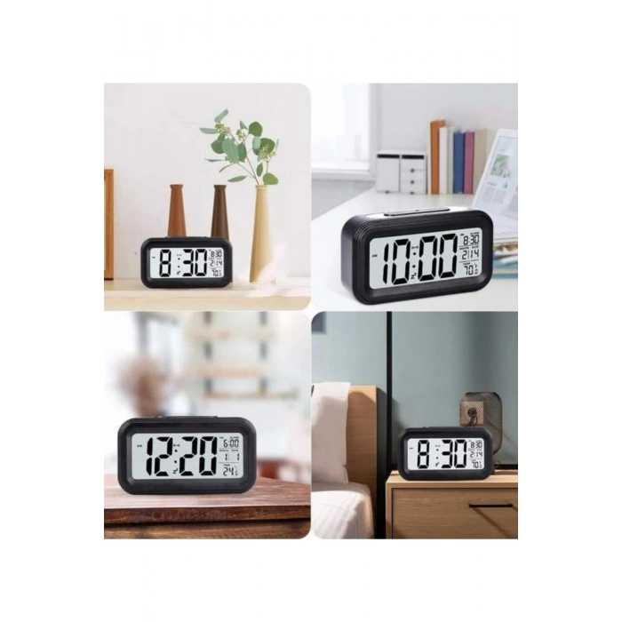 Işıklı Dereceli Masa Ofis Saati Alarmlı Termometre Takvim Çalar Saat