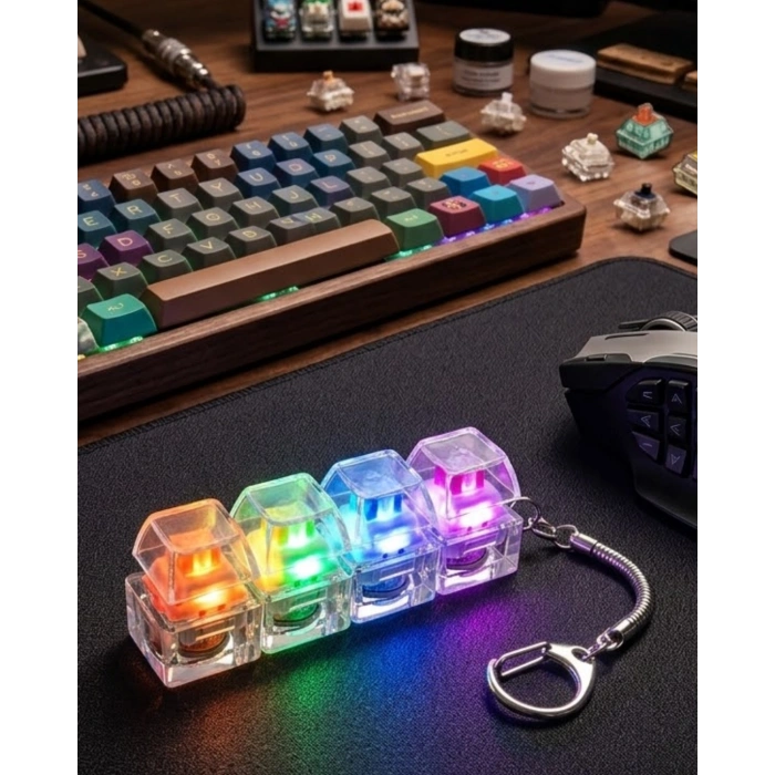 Işıklı Mekanik Tuş Anahtarlık Klik Sesli Stres Oyuncağı Fidget