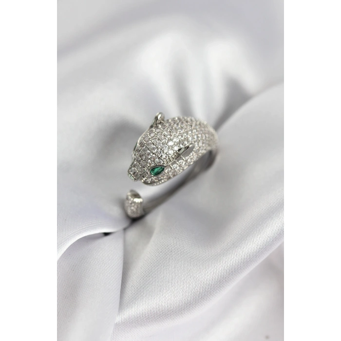 Jaguar Model Gümüş Renk Zirkon Taşlı Kadın Yüzük