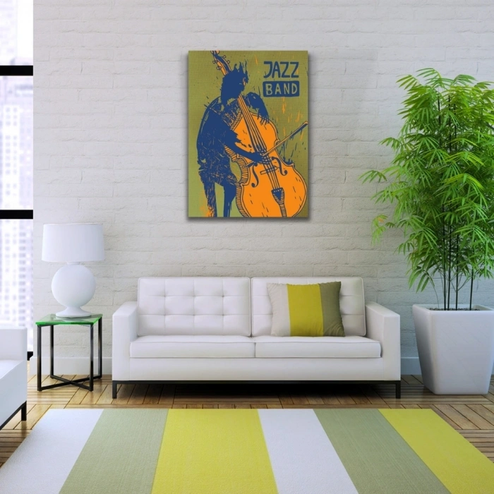 Jazz Band Afişi Yeşil Siyah Turuncu Tonlarda Kanvas Tablo 50 x 70