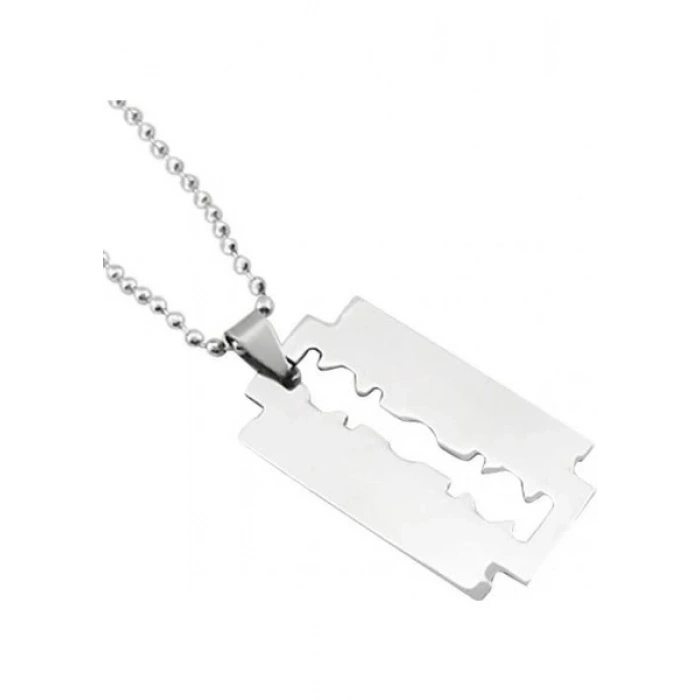 Jilet Çelik Kolye - Jilet Model Paslanmaz Gümüş Renk Çelik Kolye