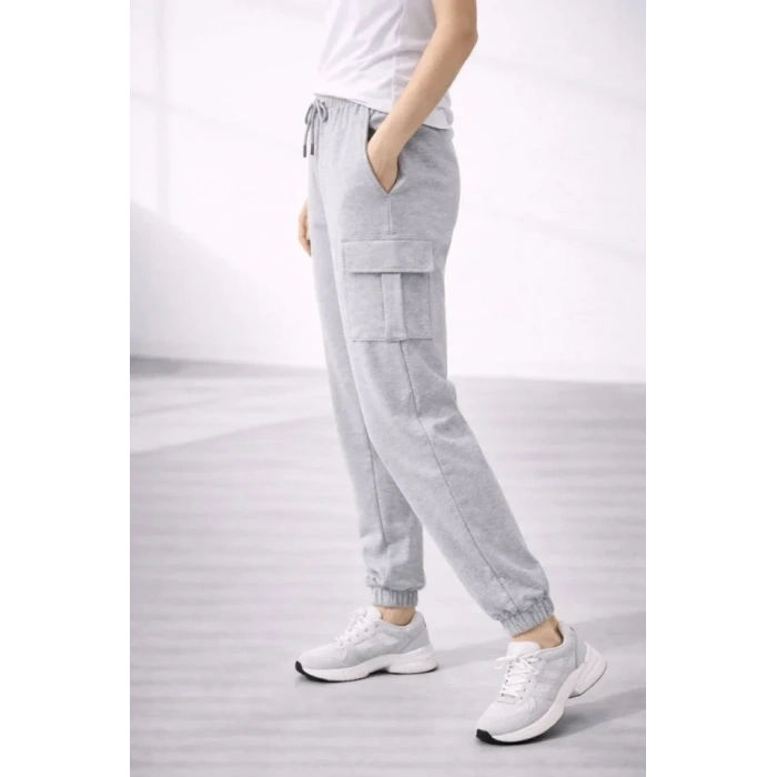 Jogger Eşofman Altı Rahat Kalıp, Kargo Cepli, Lastikli Paça, Günlük Spor Pantolon - Gri