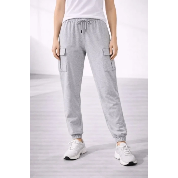 Jogger Eşofman Altı Rahat Kalıp, Kargo Cepli, Lastikli Paça, Günlük Spor Pantolon - Gri