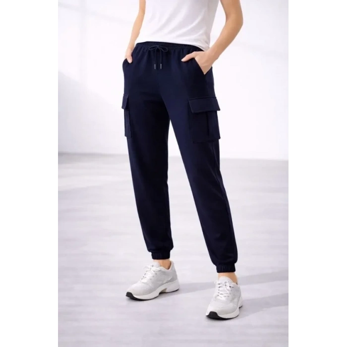 Jogger Eşofman Altı Rahat Kalıp, Kargo Cepli, Lastikli Paça, Günlük Spor Pantolon - Lacivert