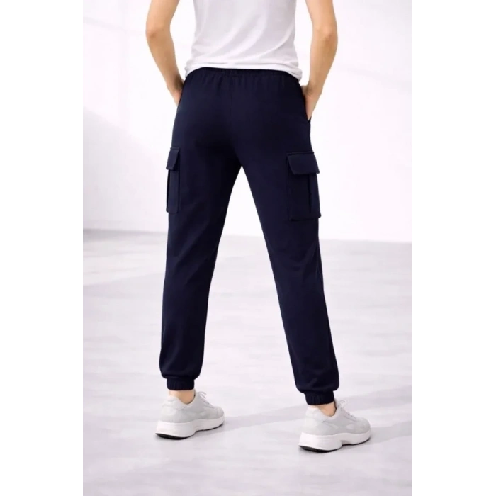 Jogger Eşofman Altı Rahat Kalıp, Kargo Cepli, Lastikli Paça, Günlük Spor Pantolon - Lacivert