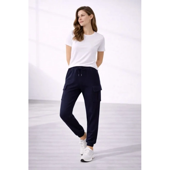 Jogger Eşofman Altı Rahat Kalıp, Kargo Cepli, Lastikli Paça, Günlük Spor Pantolon - Lacivert