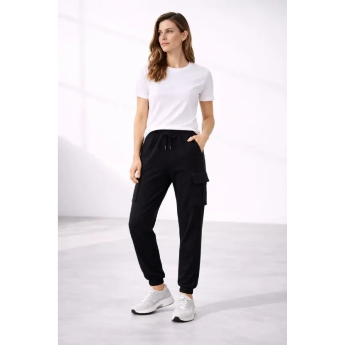 Jogger Eşofman Altı Rahat Kalıp, Kargo Cepli, Lastikli Paça, Günlük Spor Pantolon - Siyah