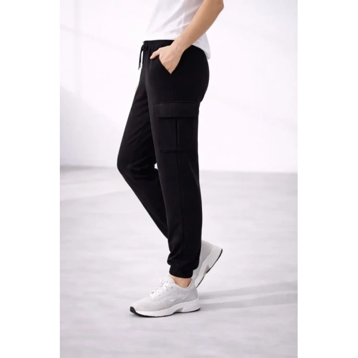 Jogger Eşofman Altı Rahat Kalıp, Kargo Cepli, Lastikli Paça, Günlük Spor Pantolon - Siyah