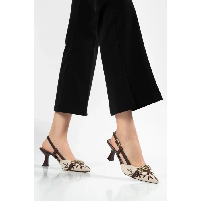 K-250 Kahve Süet Günlük Arkası Açık Tokalı Topuklu Kadın Ayakkabı