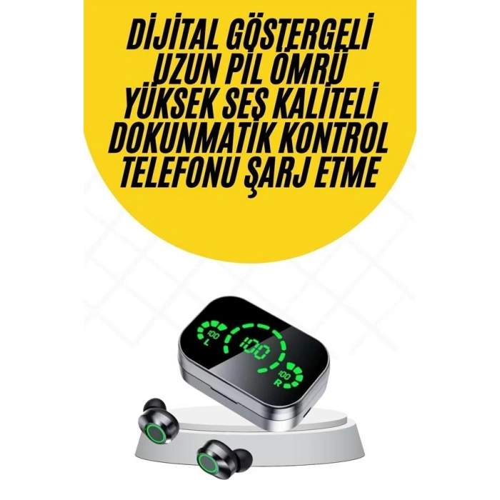 Kablosuz Bluetooth Kulaklık Çift Telefon Destekli Powerbankli Dijital Göstergeli
