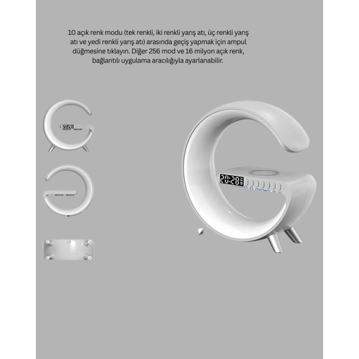 Kablosuz Şarjlı Atmosfer Lambası Bluetooth Hoparlör ve Akıllı Alarm Özellikli