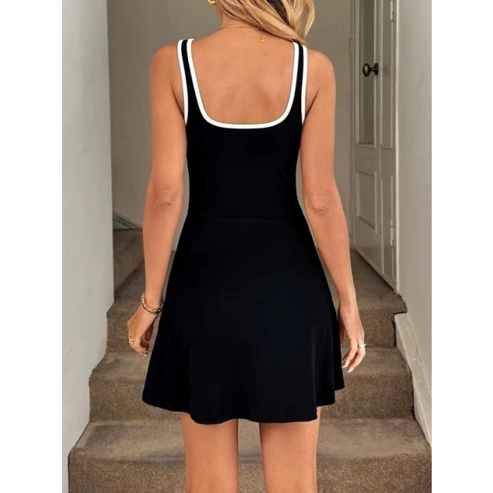 Kadın Askılı Kalp Yakalı şerit Detaylı Dalgıç Kısa Elbise