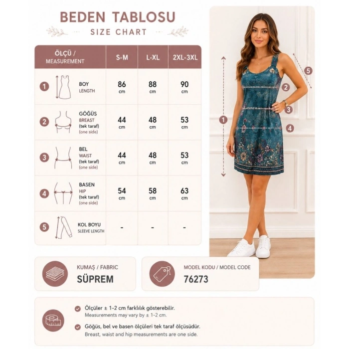 Kadın Askılı V Yakalı Kuş Gözü Detaylı Desenli Kısa Süprem Elbise