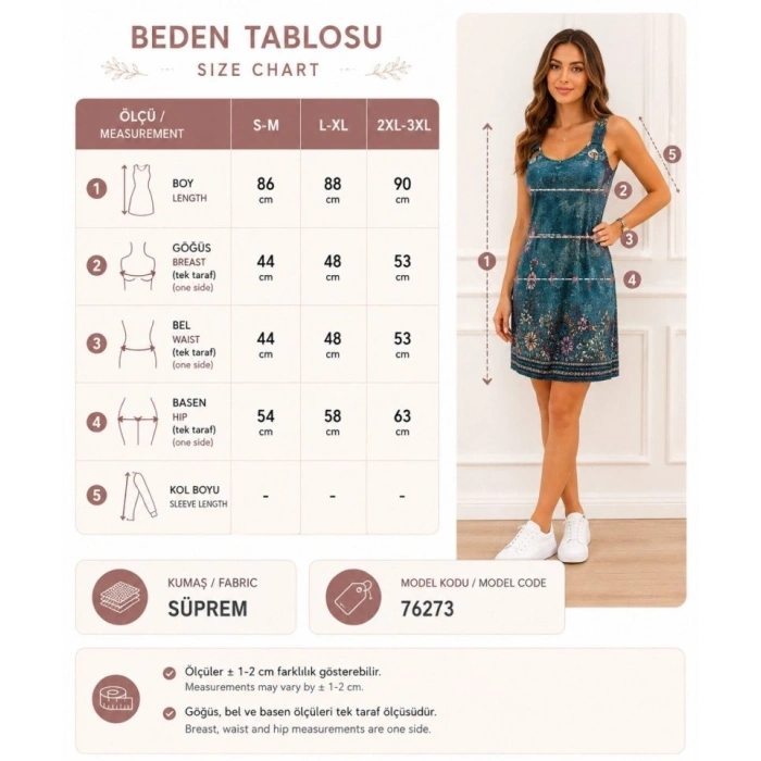 Kadın Askılı V Yakalı Kuş Gözü Detaylı Desenli Kısa Süprem Elbise