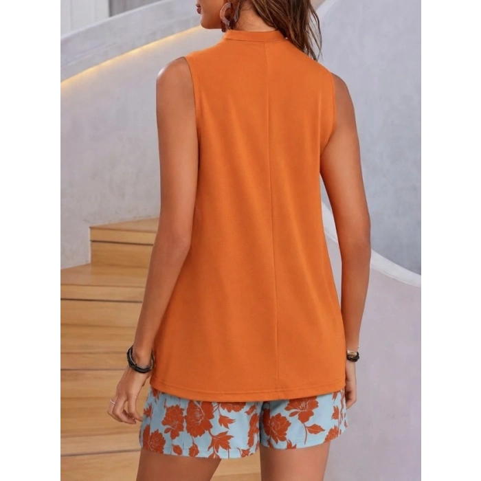 Kadın Askılı V Yakalı Sandy Bluz Ve Desenli Short Ikili Takım